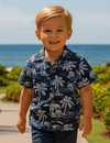 Moon Sailing Tropical Boys Aloha Shirt Navy