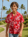 Moon Sailing Tropical Boys Aloha Shirt Red
