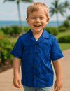Monstera Leaves Cotton Boys Aloha Shirt Blue
