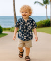 Hibiscus Pareo Boys Hawaiian Shirt Navy