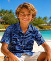 Cotton Button-Up Boys Whales Aloha Shirt Ocean Blue