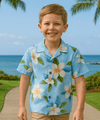 Light Blue Plumeria Cotton Boy Aloha Shirt Light Sky Blue