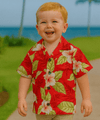 Ula Ula Cream Rayon Boys Hawaiian Shirt Red