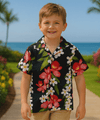 Plumeria Panel Boys Hawaiian Shirt Navy