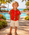 Boy's Short Sleeves Birds of Paradise Panel Aloha Shirt Red Boy's Shirts