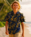 Year of the Dragon Boys Button-Up Cotton Shirt Navy