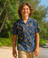 Button-Up Pineapples Boys Cotton Aloha Shirt Navy