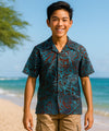 Boys 100% Cotton Tribal Island Shirt Bermuda Blue