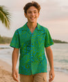 Tribal Rayon Aloha Shirt for Kid's Aqua