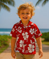 Hibiscus Cotton Boys Hawaiian Shirt Red