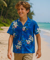 Short Sleeves Orchid Boy Rayon Aloha Shirt Blue