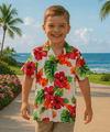 Watercolor Hibiscus Boys Hawaiian Shirt White