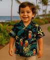 Parrots Black Cotton Boys Hawaiian Shirt Black