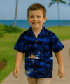 Hawaiian Sunset Boys Cotton Aloha Shirt Navy Blue