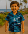 Hawaiian Sunset Boys Cotton Aloha Shirt Turquoise