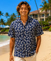 Button Up Dress Pineapples Hawaiian Shirt Navy