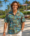 Button-Up Collar Ocean Treasures Aloha Shirt Blue