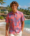 Aloha Button Up Dress Hawaiian Ukuleles Shirt Coral