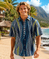 Resort Tail Hem Pacific Tapa Hawaiian Shirt Navy