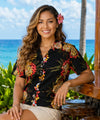Women Pineapple Panel Black Camp Hawaiian Shirt Black Women Shirts