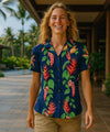 Birds of Paradise Women Aloha Shirt Navy