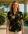 Women Birds of Paradise Camp Shirt Black
