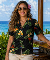 Women Birds of Paradise Camp Shirt Black Women Shirts