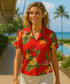 Women Birds of Paradise Camp Shirt Red