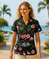 Flamingos Aloha Camp Shirt for Women Black
