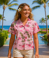 Flamingos Aloha Camp Shirt for Women Pink