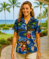 Polynesian Hawaiian Island Camp Shirt Navy