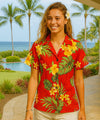 Women Camp Hawaiian Shirt Puunene Red