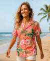 Wailuku Hibiscus Women Rayon Shirt Coral