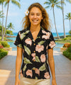 Anthurium Garden Hawaiian Camp Rayon Blouse Black