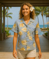 Anthurium Garden Hawaiian Camp Rayon Blouse Silver