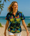 Paradise Camp Parrots Hawaiian Women's Shirt Black
