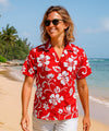 Kaneohe Women Camp Hawaiian Shirt Hibiscus Red