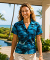 Island Sunset Paradise Women Camp Shirt Turquoise
