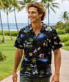 Men's Hawaiian Christmas Shirt Surfing Santa Black
