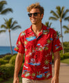 Men's Hawaiian Christmas Shirt Surfing Santa Red