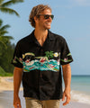 Santa Surfing Short Sleeves Hawaiian Aloha Shirt Black