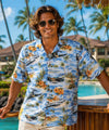 Classic Aloha Military Hawaiian Cotton Rayon Shirt Blue