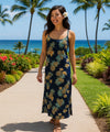 Maui Cocktail Pineapples Maxi Hawaiian Dress Navy