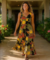 Pineapples Long Maxi Cocktail Vintage Dress Midnight