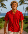 Monstera Cotton Men's Aloha Shirt Red