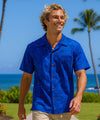 Monstera Cotton Men's Aloha Shirt Royal Blue
