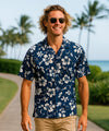 Short Sleeves Hibiscus Cotton Men's Aloha Shirt Navy