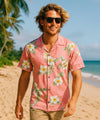 Hibiscus Cotton Men's Aloha Shirt Coral