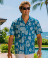 Honu Cotton Men's Aloha Shirt Ocean Blue