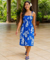 Tropical Hibiscus Smock Midi Tube-Top Dress Blue One Size Fits Most XS-XL